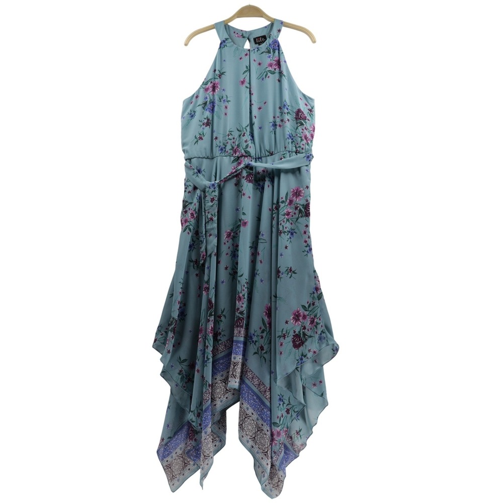 Lilt Women's Plus Halter Neck Keyhole Floral Chiffon Maxi Dress Blue XXXL (22.5)